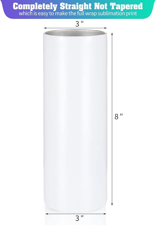 16 Pack Sublimation Tumblers Straight Skinny Tumbler Blanks Bulk 20oz for Heat Transfer, Individual Gift Boxed, Double Wall Insulated Tumbler with Shrink Wrap & Straws