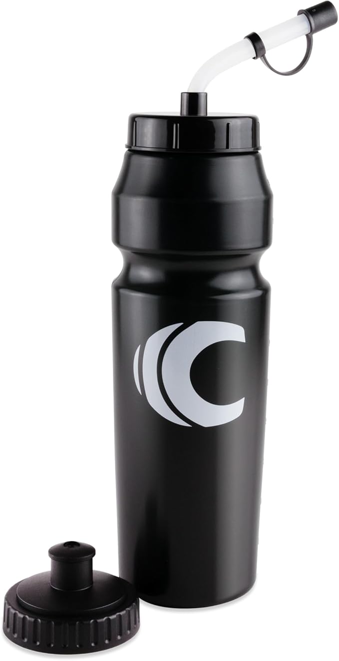 Cannon Sports 1 Liter Sports Water Bottle, BPA-Free, 34 Oz Capacity, Large Mouth, 2 lids (Straw and Squeeze), Great For Helmet Sports Such As Hockey, Lacrosse, Football, Boxing (Black)