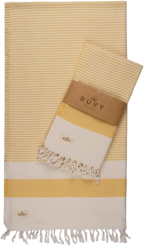 Ruvy Home Basics 2 Pack Turkish Beach Towels – Oversized Quick-Dry Bath Towels (40 x 72 Inches) – 100% Cotton Large Towels for Pool, Yoga, Travel, Camping Essentials, and Bathroom Decor - Yellow