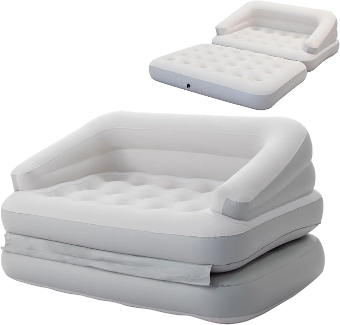 RAPTAVIS Inflatable Sofa Bed for Camping, Pool Float Couch Outdoor Flocked Mattress Bed with Armrest, Full Size