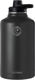 Oceania Flask 64oz Stainless Steel Water Bottles | Modern, Leakproof, Vacuum Insulated with 3 Lids, 3 Straws & 2 Straw Cleaning Brushes | Simple Lightweight Camping & Hiking Hydration Canteens