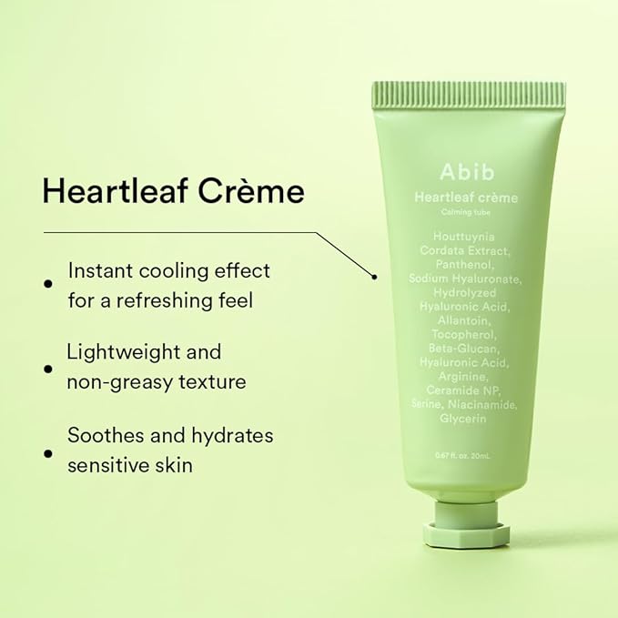 Abib Heartleaf Calming Trial Kit (Heartleaf foam 1.01 fl oz, Calming toner 1.01 fl oz, TECA capsule serum 0.50 , cream 0.67 fl oz)