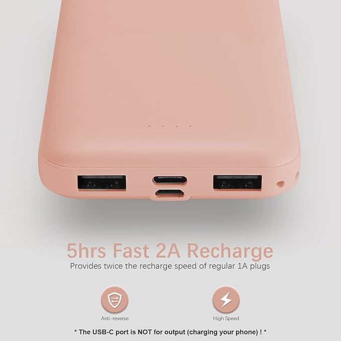 Miady 2-Pack 10000mAh Dual USB Portable Charger, Type-C Fast Charging Power Bank, Slim Backup Charger Battery Pack Compatible with iPhone 16/15/14/13 Galaxy S24/22 iPad Android etc (Blue+Pink)