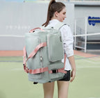 Eslcorri Gym Duffle Bag for Women Men, Sports Backpack with Wet & Shoe Compartment, Fitness Overnight Weekender Bag for Yoga, Swim, Travel (Style B, GrayPink)