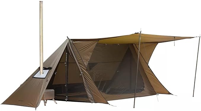 POMOLY Hot Tent Bushcraft Tent, STOVEHUT 20 2.0 Ultralight Shelter with 4 Poles for 1-2 Person Camping, Backpacking (Brown)