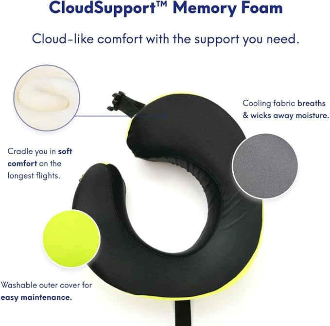 C CUSHION LAB Travel Pillow, Award-Winning Patented Ergonomic Design for Chin & Neck Support Memory Foam Neck Pillow, Compact Airplane Pillow for Traveling, Flight, Car (Spark, Large)