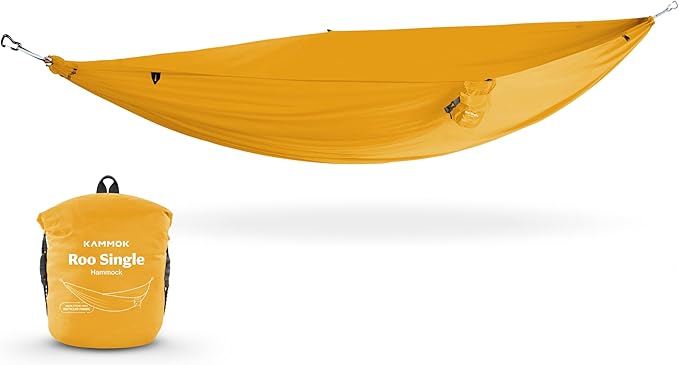 KAMMOK: Single Hammock | Made from Strong & 100% Recycled Water Resistant Ripstop Fabric | Comfortable, Packable, Lightweight (Lifetime Adventure Grade Warranty), Sunflower Gold