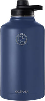 Oceania Flask 64oz Stainless Steel Water Bottles | Modern, Leakproof, Vacuum Insulated with 3 Lids, 3 Straws & 2 Straw Cleaning Brushes | Simple Lightweight Camping & Hiking Hydration Canteens