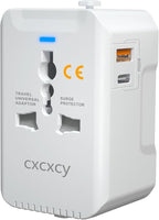 20W PD Fast Charging Universal Travel Adapter, 3-in-1 with 1 Type-C & 1 USB-A Ports, European Plug, International Power Adapter for US/JP/EU/UK/AUS/CHN, Worldwide Travel Essentials White