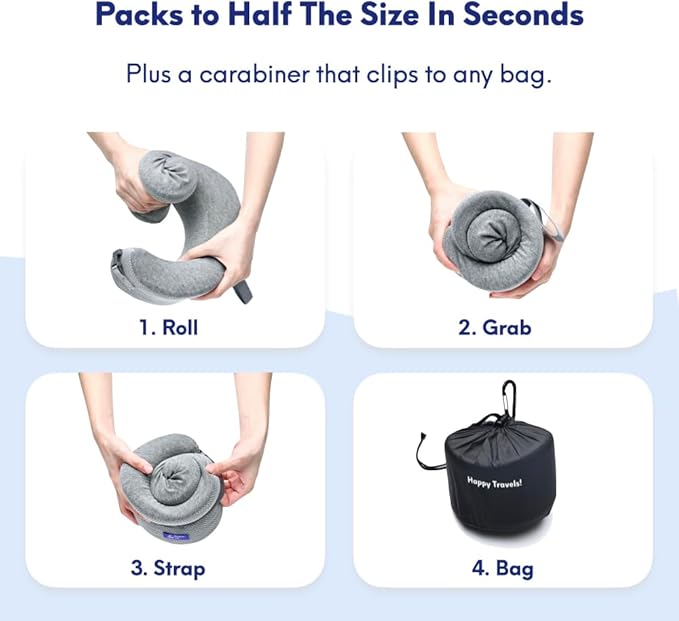 C CUSHION LAB Travel Pillow, Award-Winning Patented Ergonomic Design for Chin & Neck Support Memory Foam Neck Pillow, Compact Airplane Pillow for Traveling, Flight, Car (Cobalt Blue, Large)