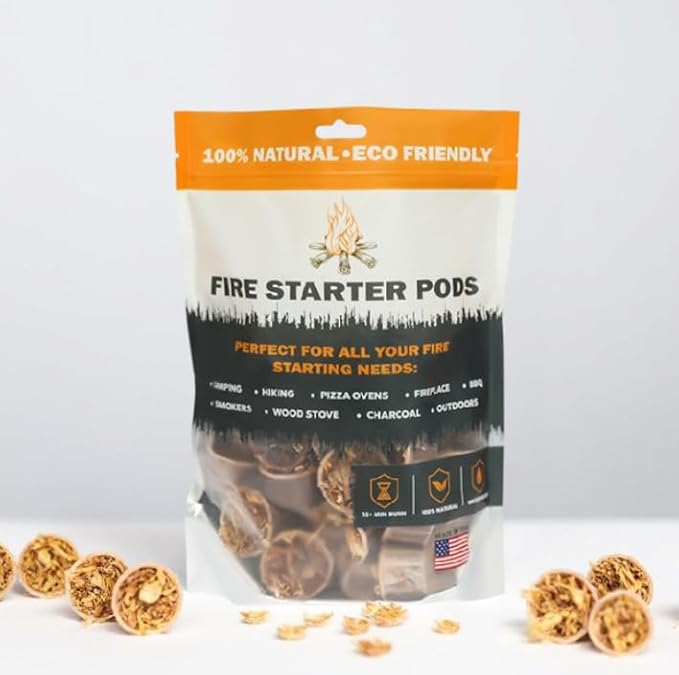 Fire Starter Pods (50 Pack) – Natural Fire Starters for BBQ, Fire Pits, Campfires | Long-Lasting, Eco-Friendly, Made in USA