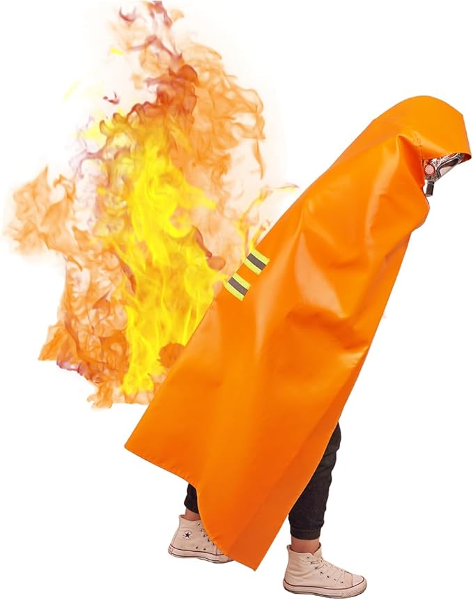 Fireproof Cloak for Adult with Hood, 1.2 * 1.6 M/48''*64'', Fire Emergency Survival Safety Blanket Full Body Protection, Resistant to high Temperature
