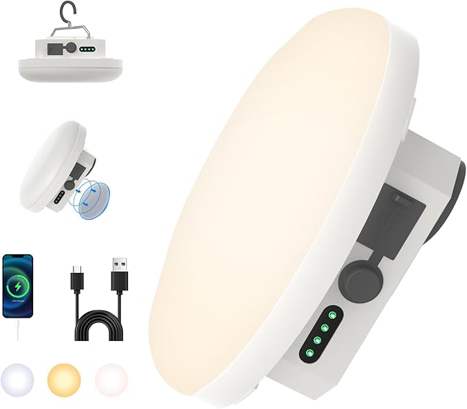 10000mAh Rechargeable Hanging Tent Light with Magnet, Portable 30W 4000LM LED 3 Color Lighting Modes Camping Lantern, IPX5 Waterproof LED Flashlight for Emergency & Gift