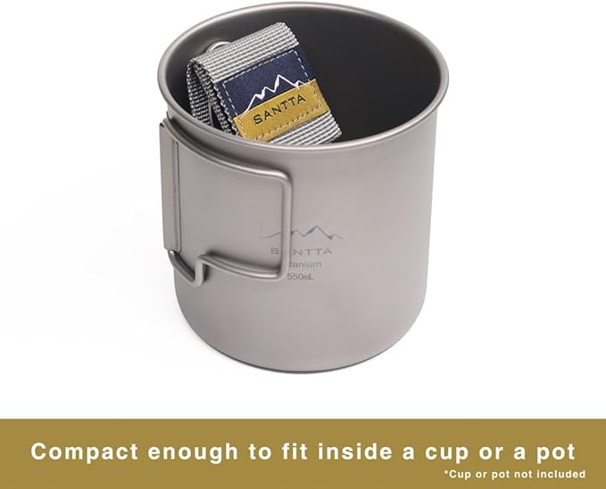 SANTTA Portable Titanium Foldable Eating Utensils with Pouch and Carabiner for Backpacking, Hiking, Camping and Traveling