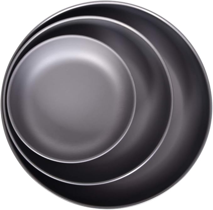 iBasingo 3 Pieces Titanium Plates Set Camping Metal Durable Cooking Pan Dishes Plates Saucer Ultra-light for Outdoor Camping Tableware Cookware Mess Kit with Carry Mesh Bag Ti1104T