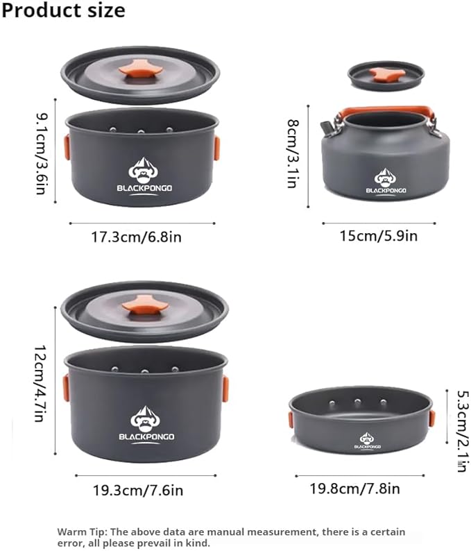 Camping Cookware Mess Kit for Backpacking Gear – Camping Cooking Set - Camping Pots and Pans Set - Camp Kitchen Equipment Accessories Pot