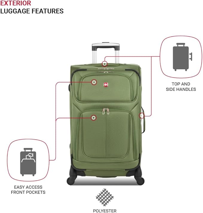 SwissGear Sion Softside Expandable Luggage with Spinner Wheels, Evergreen, Checked-Medium 25-Inch