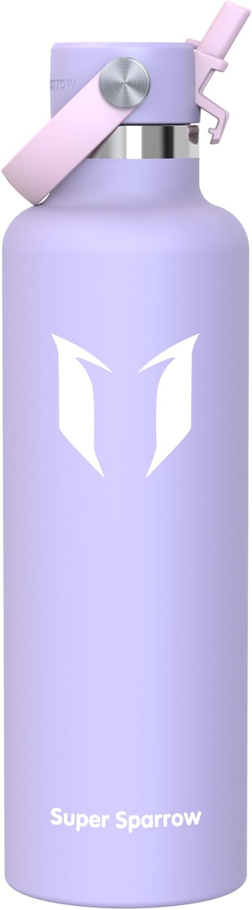 Super Sparrow Insulated Water Bottle - 17 Oz / 25 Oz / 32 Oz - Standard Mouth FlipFlow Flask - BPA Free, Leak Proof Drink Bottle- Ergonomic Straw Water Bottles for Work, Gym, Travel, Sports