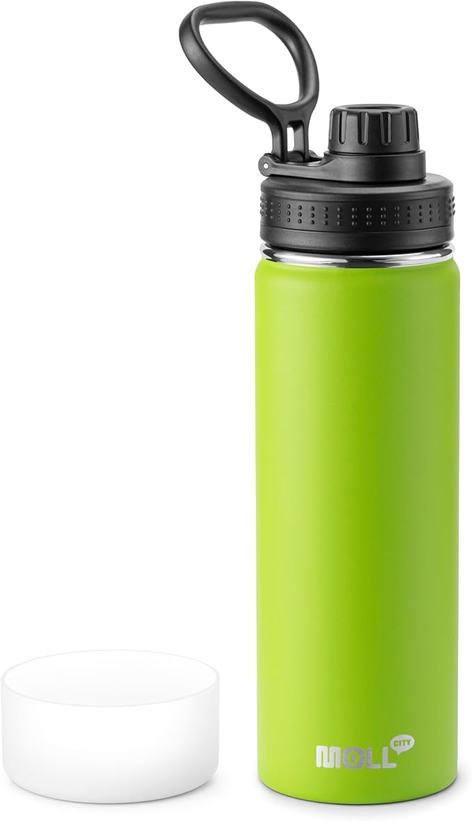 Insulated Water Bottle-22 oz Stainless Steel Double Wall Vacuum Sports Water Bottle with Spout Lid-Metal Leak Proof Travel Water Flask for Travel (Apple Green)