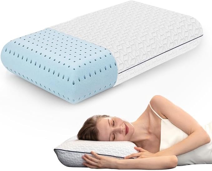 Vaverto Gel Memory Foam Pillow - Standard Size, 1 Pack, Firm Pillow for Neck and Shoulder Support, Orthopedic, Firm, Cooling, Contoured Memory Foam Pillows for Back, Side, Stomach Sleepers