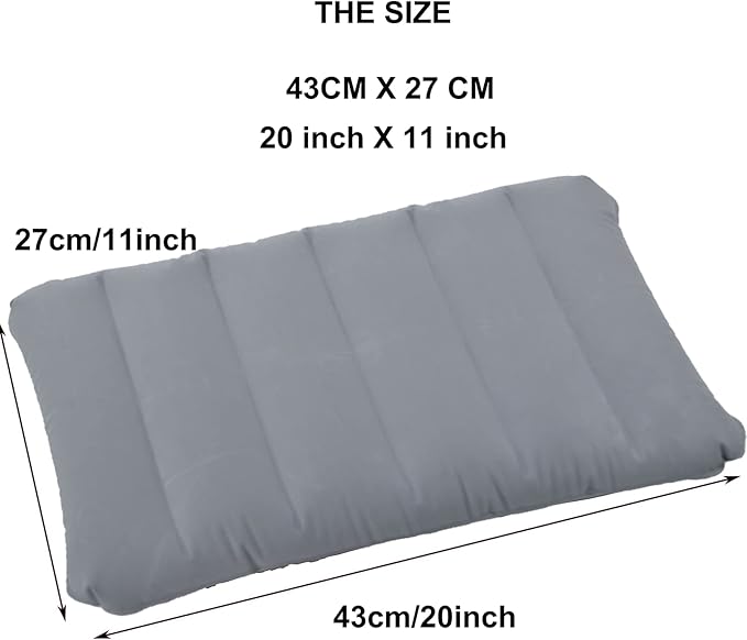 2 Pack Gray Ultralight Inflatable Camping Pillow Small Squared Flocked Fabric Air Pillow for Hiking, Camping, Traveling, Napping, Desk Rest, Neck & Lumbar Support