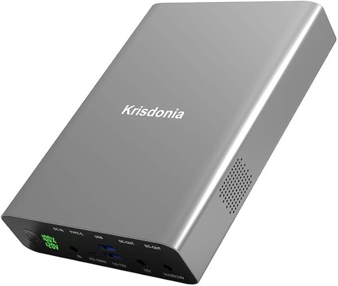 Krisdonia Portable Laptop Charger 64000mAh 100W PD Power Bank - 1x USB-C (Input 60W Output 100W)- 2X DC (Up to 24V)- 2X QC3.0 USB-A (18W) Compatible with USB-C Laptop, MacBook Pro, Dell XPS and More