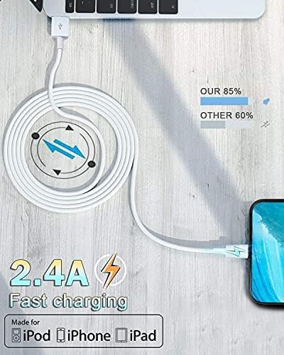 4 Pack [Apple MFi Certified] Apple Charging Cables 10ft, iPhone Chargers Lightning Cable 10 Foot, Fast iPhone Charging Cord for iPhone 14/14Pro/13/13Pro/12/11/11Pro/11Max/ X/XS/XR, ipad(White)