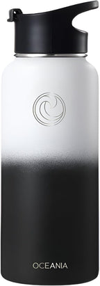 Oceania Flask 32oz Stainless Steel Water Bottles | Modern, Leakproof, Vacuum Insulated with 3 Lids, 3 Straws & 2 Straw Cleaning Brushes | Simple Lightweight Camping & Hiking Hydration Canteens