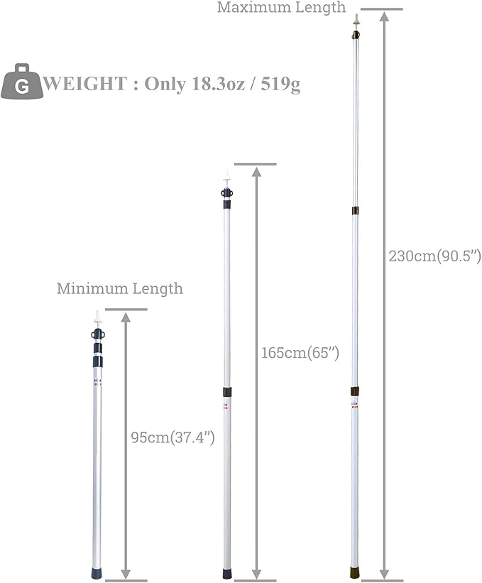 HIKEMAN Tent Poles Camping Poles for Tarp Awning Canopy Porch Sun Sails Tarpaulin Headroom Aluminium Adjustable Telescoping