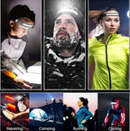 1200mAh Rechargeable Battery Headlamp Flashlight, Night Fishing Headlight for Buddy Adult Forehead Camping Outdoor Running, 350Lumens Led Headlamp 230 Wide Beam Adjustable Headband, Wave Motion Sensor