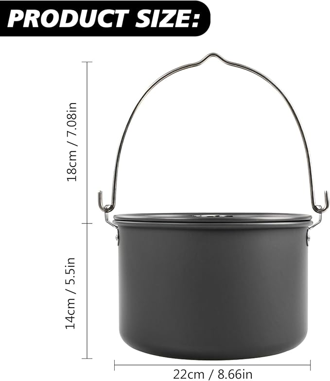 Aluminum Alloy Camping Hanging Pot with Lid Lifter Handle Lightweight 4200ml Portable Pot for Camping Cooking Hiking Picnic