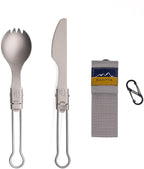 SANTTA Portable Titanium Foldable Eating Utensils with Pouch and Carabiner for Backpacking, Hiking, Camping and Traveling