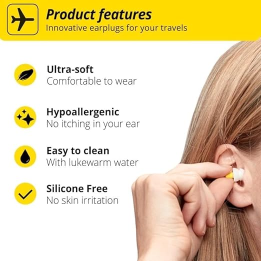 Alpine FlyFit - Earplugs for Pressure Relief & Preventing Ear Pain While Flying - Airplane Travel Essentials - Comfortable Reusable Hypoallergenic Earplugs with Ultra Soft Filter