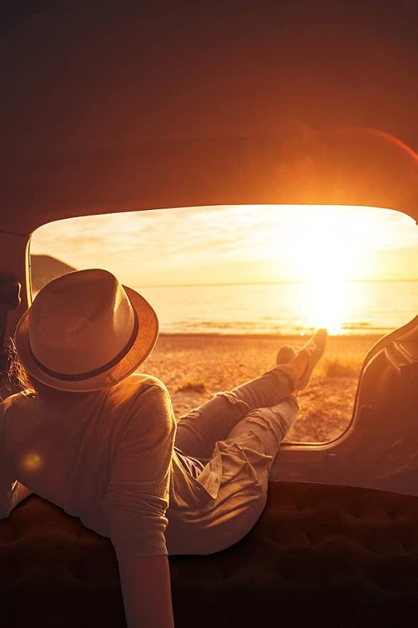 SAYGOGO Inflatable Car Air Mattress Travel Bed - Thickened Car Camping Bed Sleeping Pad with Air Pump 2 Pillows for Car Tent SUV Sedan Pickup Back Seat - Black