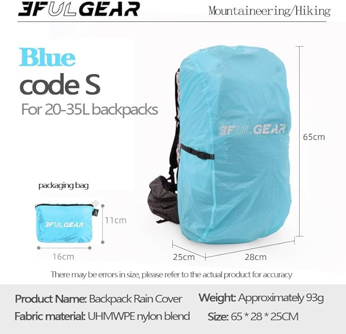 3F 20-85L backpack rain cover, waterproof, dustproof, wear-resistant, tear resistant outdoor hiking backpack cover (blue-S)