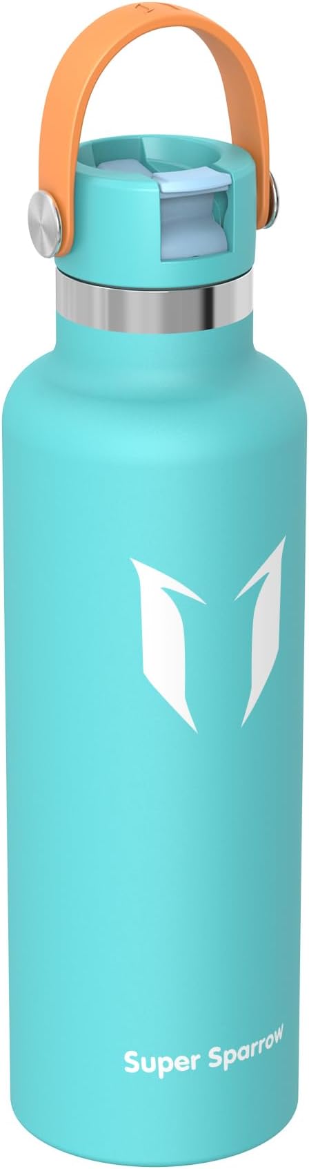 Super Sparrow Insulated Water Bottle - 17 Oz / 25 Oz / 32 Oz - Standard Mouth FlipFlow Flask - BPA Free, Leak Proof Drink Bottle- Ergonomic Straw Water Bottles for Work, Gym, Travel, Sports