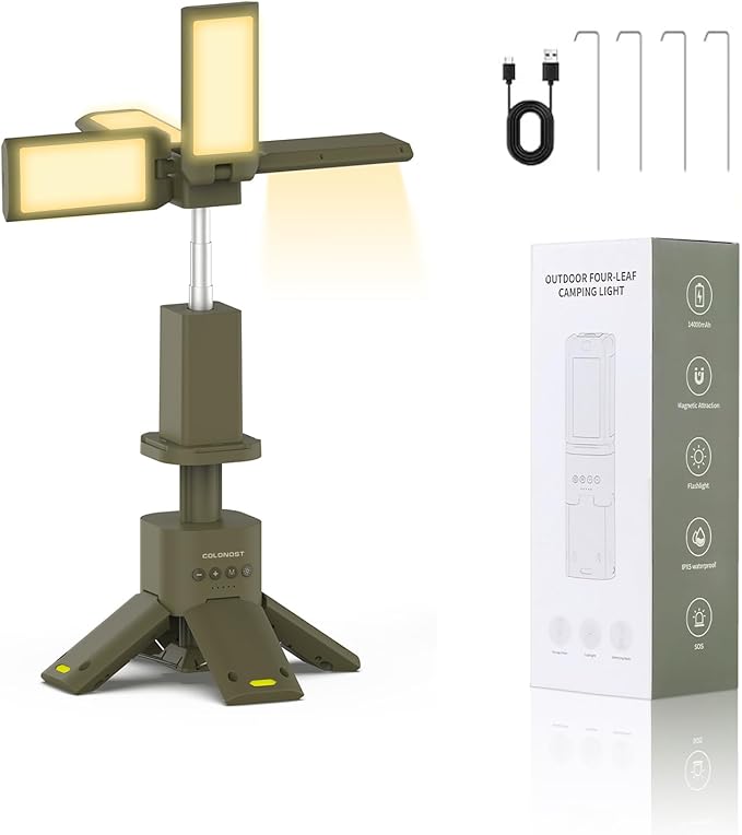 Wireless Magnetic Camping Light with Telescoping Pole (285-1100mm) - 3 Mode Dimmable LED, 14000mAh Portable Power, Waterproof Design for Tent & Outdoor Emergencies