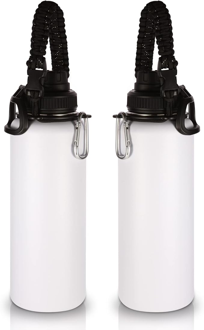 Volhoply Insulated Water Bottles Bulk 2 Pack, 40 oz Stainless Steel Sports Bottle with Paracord Handle & Spout Lid, Double Walled Vacuum Metal Water Cups, Reusable Big jug for Adults(White,2 Set)