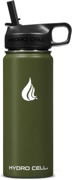 HYDRO CELL Stainless Steel Insulated Water Bottle with Straw - For Cold & Hot Drinks - Metal Vacuum Flask with Screw Cap and Modern Leakproof Sport Thermos for Adults (Army 18oz)