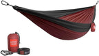 Grand Trunk Double Deluxe Parachute Nylon Hammock - 500lb Capacity Camping Hammock, 10.5x6.5ft, Lightweight & Durable (Crimson/Charcoal)