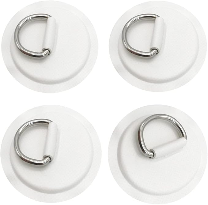 4 Pieces White Pad/Patch D Rings for PVC Inflatable Boat Canoe Raft Stainless Steel D-Ring Dinghy Kayak Surfboard Paddle Board