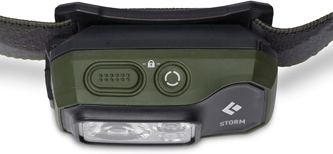 BLACK DIAMOND Storm 450 LED Headlamp, Waterproof and Dimmable Battery Powered Headlamp for Camping, Hiking, Hunting, Running, Work with Red Light Headlamp Mode, Dark Olive