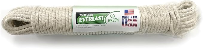 EVERLAST Cotton Clothesline (100 Feet, 1/4-inch Diameter) | Premium #8 Reinforced Core Rope for Hanging & Drying Laundry | Abrasion Resistant | Made in USA