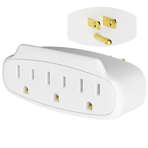 3 Prong Power Strip 3-Outlet Extender Wall Charger, Space Saving 3 in 1 Multi Plug Outlet Adapter Splitter,Travel Essentials,ETL Listed 125V 15A 1875W for Home,Office-Firm Mini Light Wall Tap with Lip