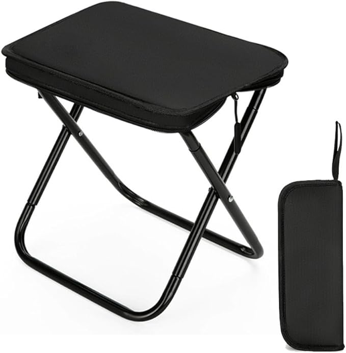 Folding Camping Stools, Portable Collapsible Fishing Stool, Lightweight Compact Foldable Chair for Outdoor Hiking Travel Picnic (Black)