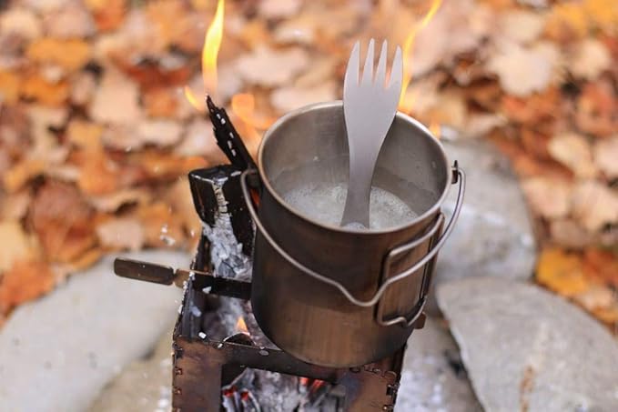 2 in 1 Titanium Spoon and Fork Combo Backpacking Utensils Lightweight Eco-Friendly Spork for Camping Backpacking Hiking Travel etc (2 Pack)