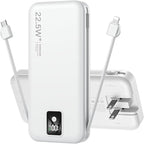 Portable Charger Built-in Cables and AC Wall Plug, 12000mAh power Bank, USB C 22.5W Fast charging Phone Charger ,Compact Lightweight External Battery Pack for iPhones, iPad, Samsung，Tablets, etc.