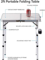 Folding Table Small, 24''L x16''W Camp Aluminum Table with Adjustable Height Legs, Indoor Outdoor Lightweight Portable Folding Aluminum Dining Table for Picnic Camping 2-Feet（10"/19"/27）