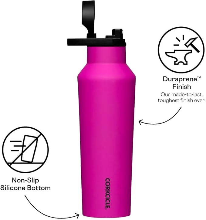 Corkcicle Classic Sport Canteen - Insulated Stainless Steel Water Bottle - Compact & Travel-Friendly - Durable - Dishwasher Safe - BPA Free - Wide Mouth - Non-Slip Silicone Base - 20 oz - Berry Punch