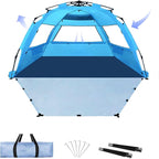 Beach Tent for 3-4 People, Pop-Up Beach Tent Automatic Setup, UV Protection, Extendable Floor, Ventilating Windows, Portable Outdoor Sun Shelter, Blue